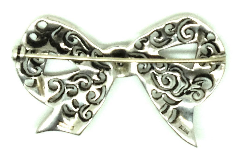 Vintage 1940s Marcasite Sterling Silver Bow Brooch