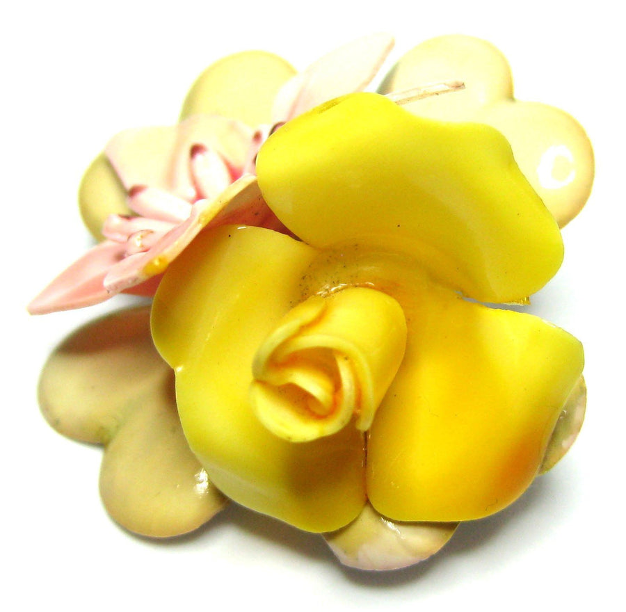 Vintage 1940s Pink and Yellow Flower Brooch
