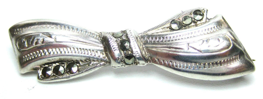 Vintage 1940s Silver & Marcasite Bow Brooch