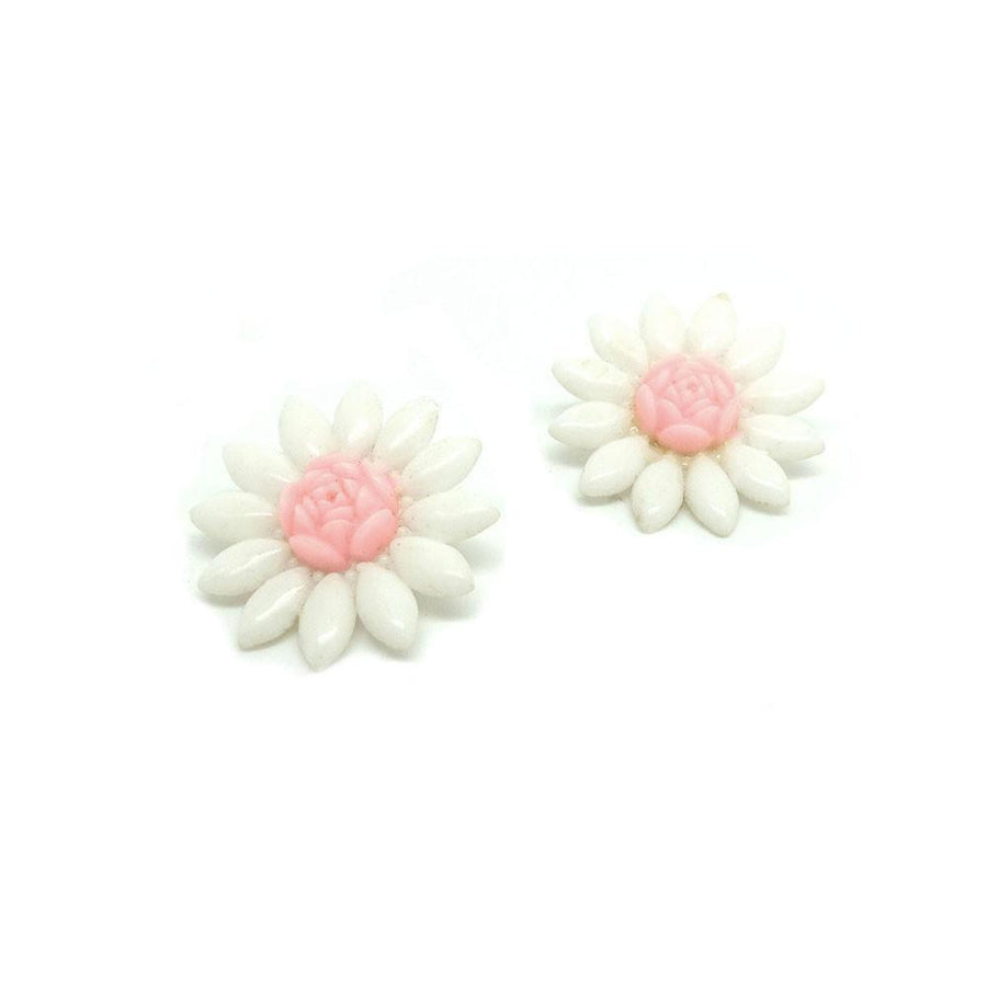 Vintage 1940s Pink Daisy Clip on Flower Earrings