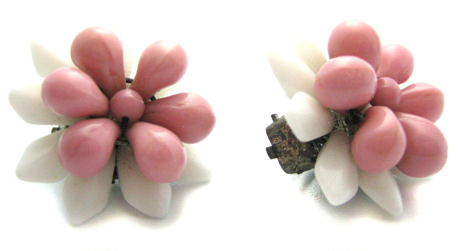 Vintage 1940s Pink Flower Earrings