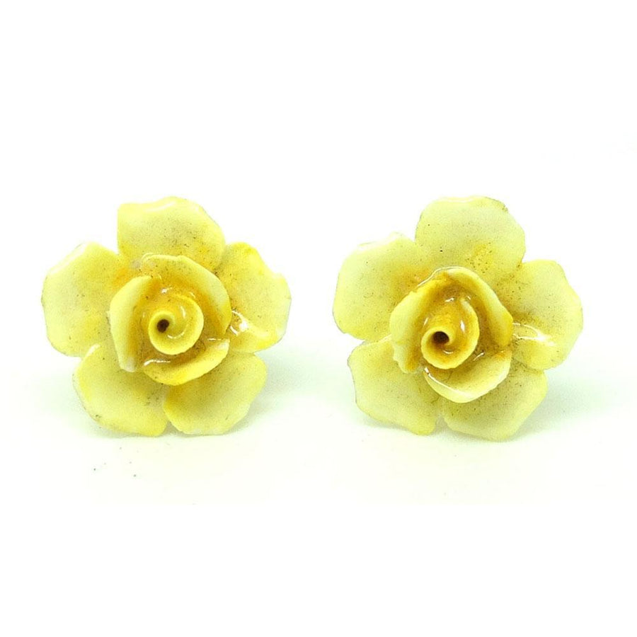 Vintage 1940s Yellow Porcelain Flower Pieced Earrings