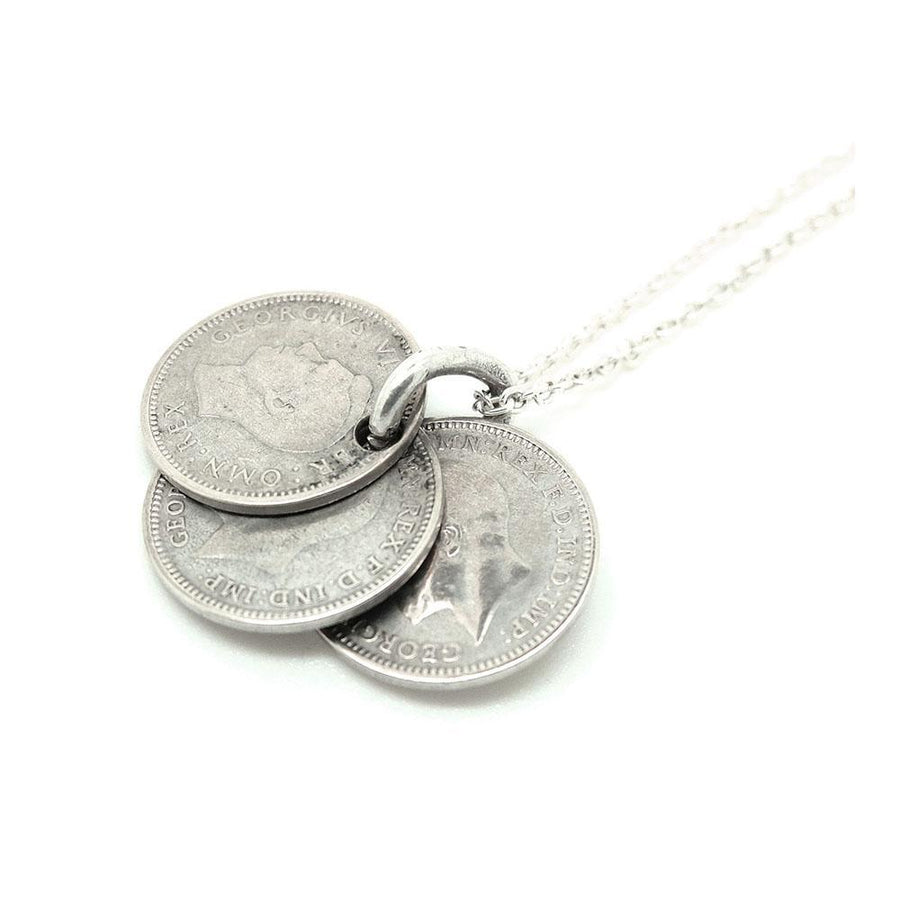 Vintage 1940's Silver 3 pence Coin Charm Necklace