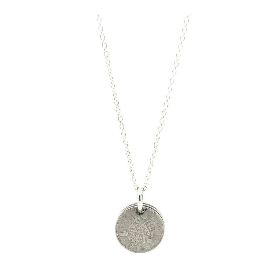Vintage 1940's Silver 3 pence Coin Charm Necklace