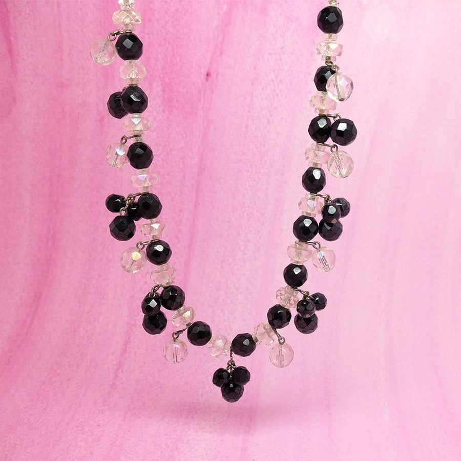 Vintage 1940s Black & White Glass Beaded Necklace