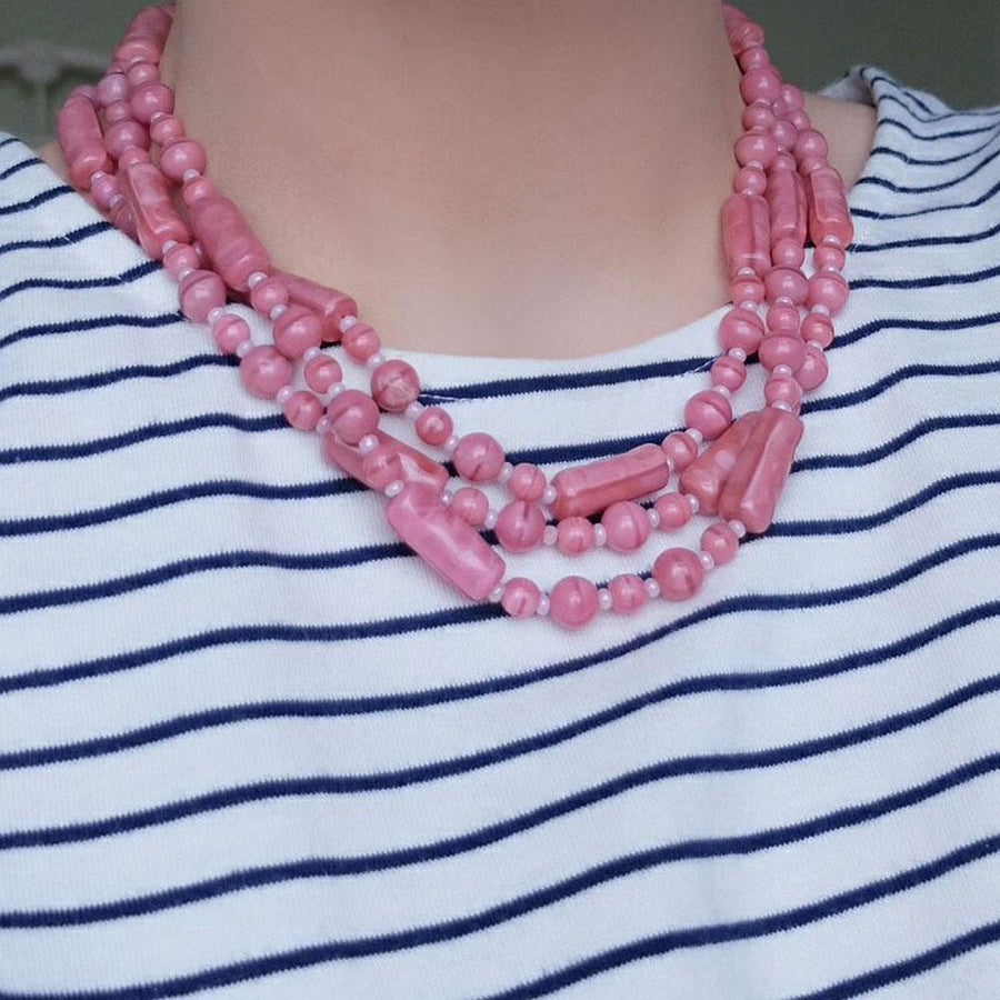 Vintage 1940s Pink Long Beaded Necklace