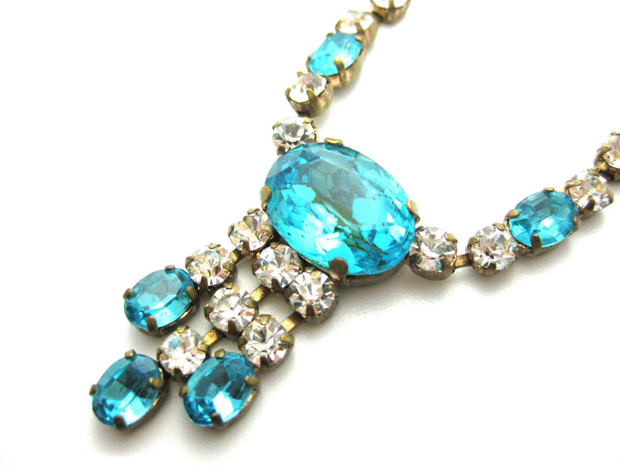 Vintage 1940s Turquoise Diamante Necklace