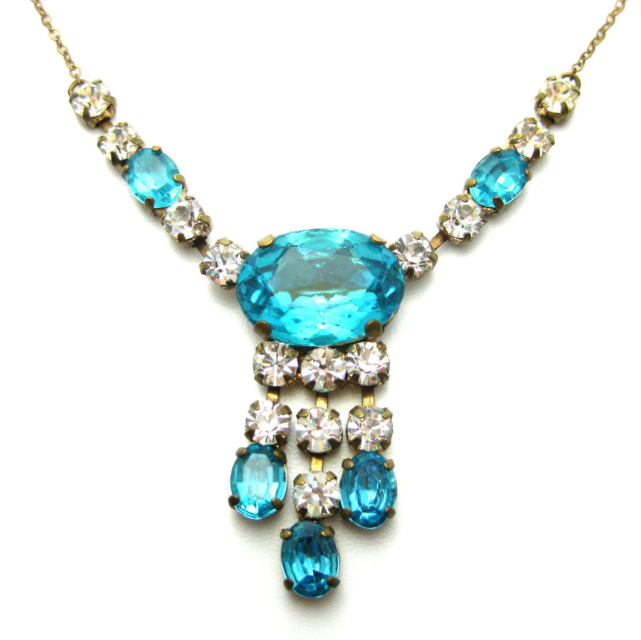 Vintage 1940s Turquoise Diamante Necklace