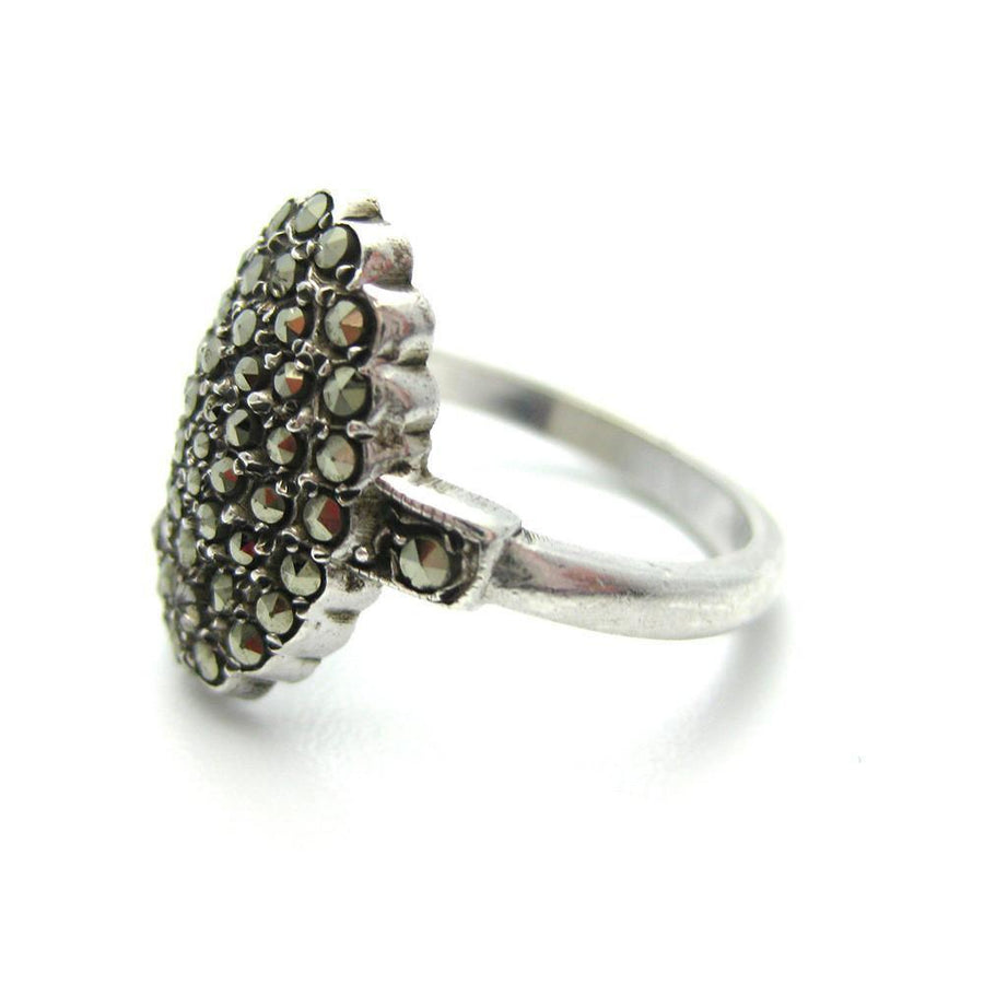 Vintage 1940's Sterling Silver Oval Marcasite Ring (Size: L)