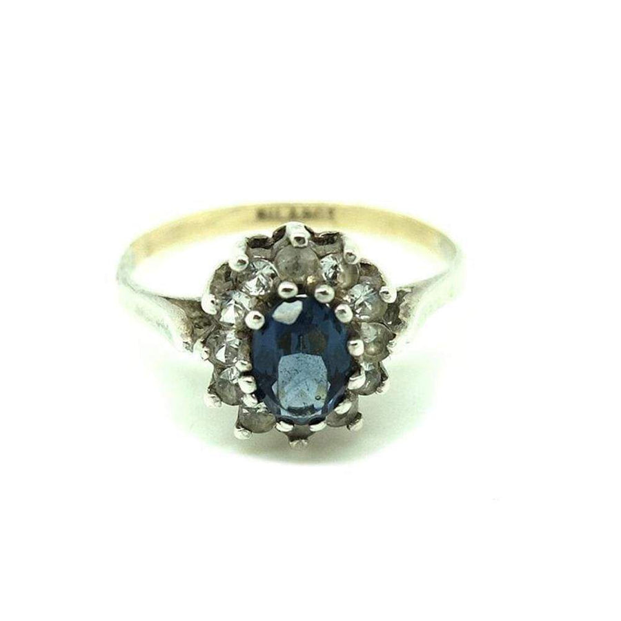 Vintage 1940s Blue Glass Silver Gold Dress Ring