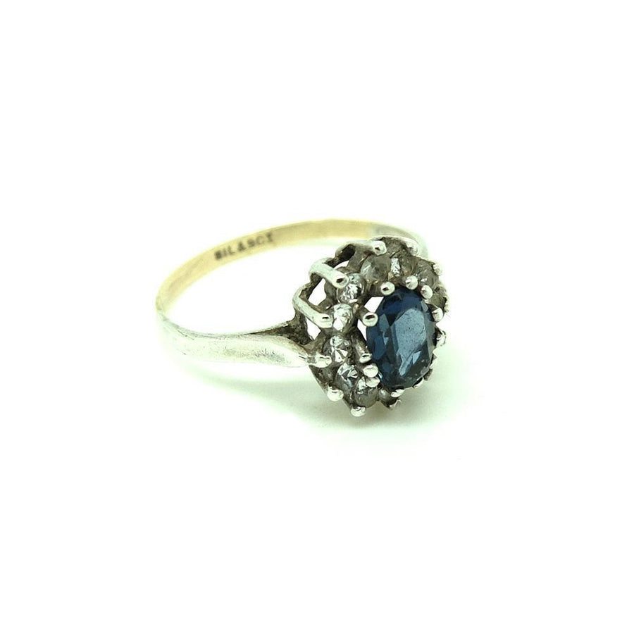 Vintage 1940s Blue Glass Silver & Gold Dress Ring