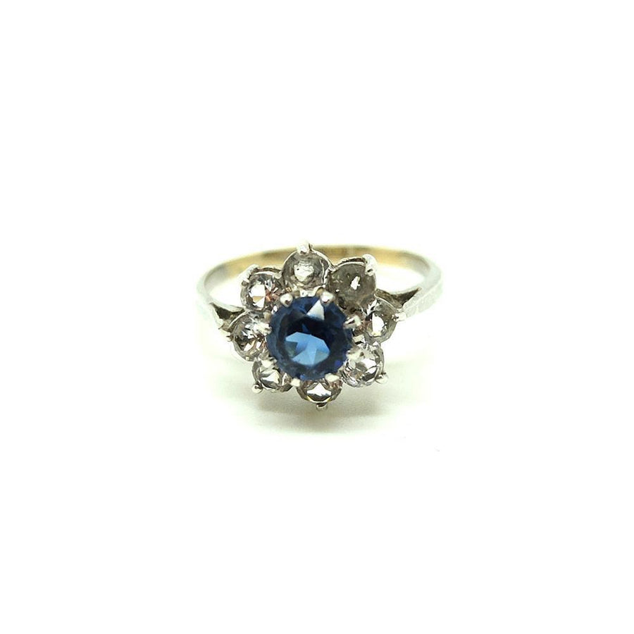 Vintage 1940s Blue Glass Silver & Gold Dress Ring