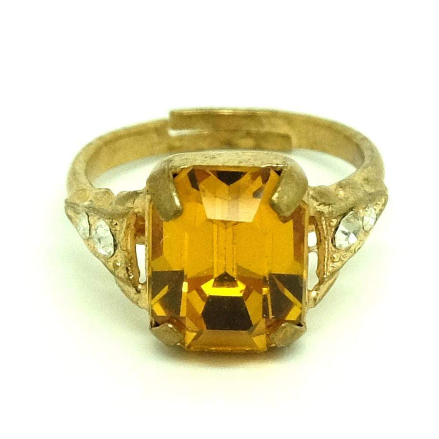1940s Ring Vintage 1940s Gold Tone Amber Glass Dress Ring