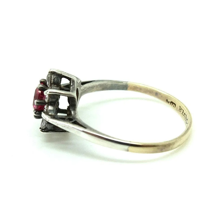 Vintage 1940s Red Paste Silver & 9ct Gold Ring | P / 8 - Mayveda Jewelry