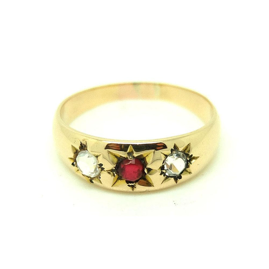 Vintage 1940s Ruby & Diamond Paste Stone 9ct Rose Gold Ring