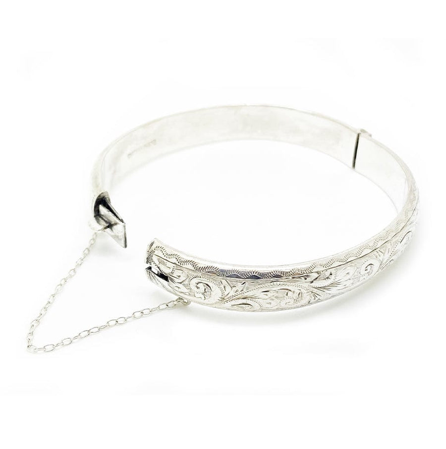 1950s Bracelet Vintage 1950s Engraved Silver Bangle Bracelet Mayveda Jewellery