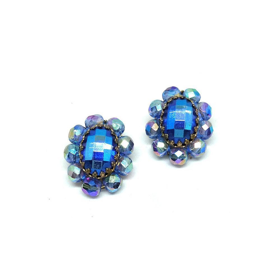 Vintage 1950's Aurora Borealis Blue Clip Earrings