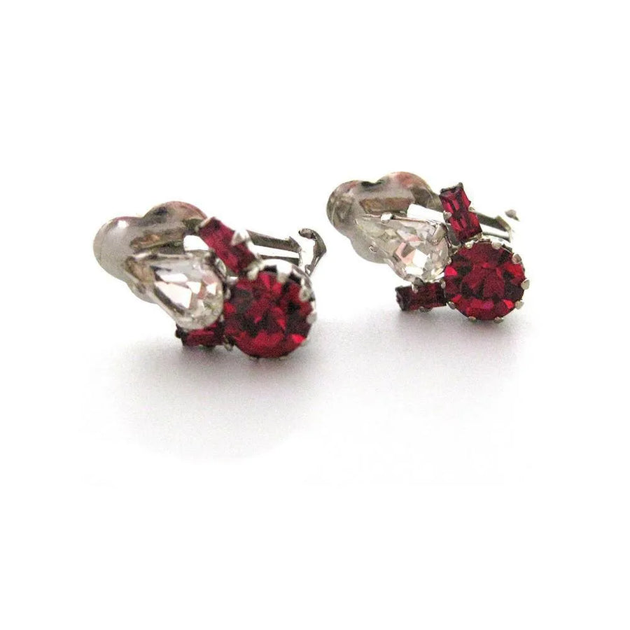Vintage 1950's Cherry Red Diamante Earrings