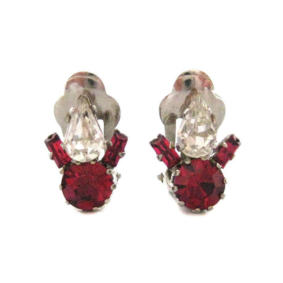 Vintage 1950's Cherry Red Diamante Earrings