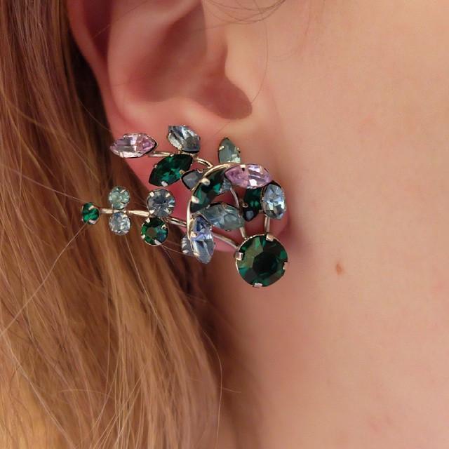Vintage 1950's Diamante Green & Blue Earrings