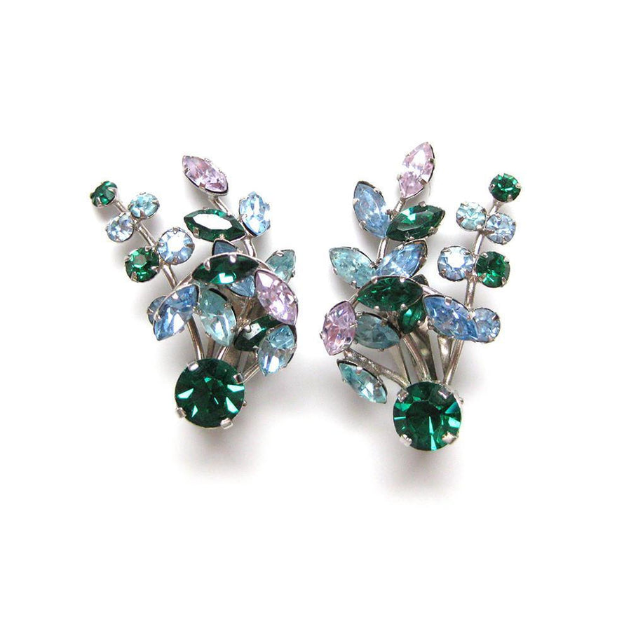 Vintage 1950's Diamante Green & Blue Earrings