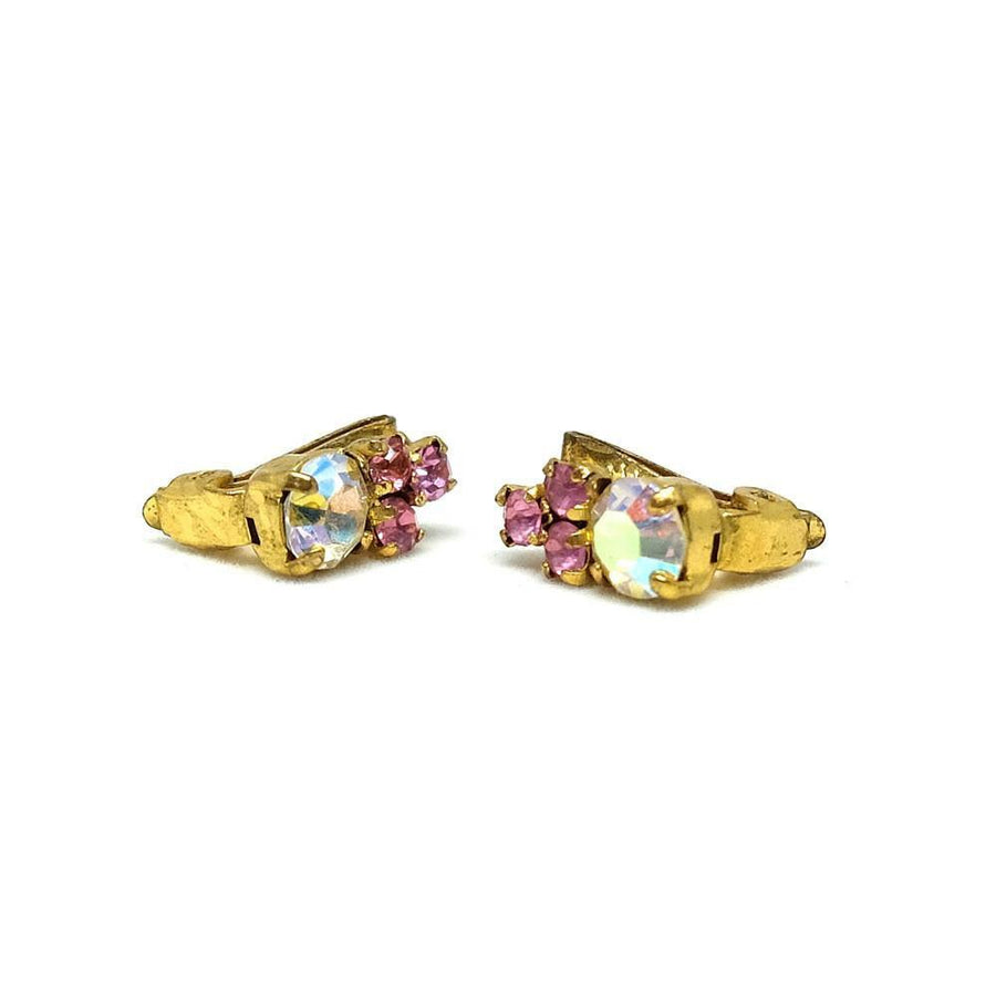 Vintage 1950's Diamante Pink Clip Earrings