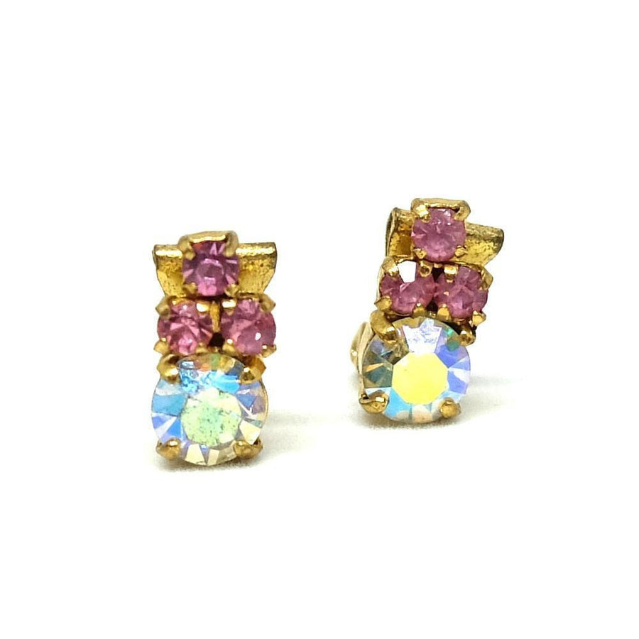 Vintage 1950's Diamante Pink Clip Earrings