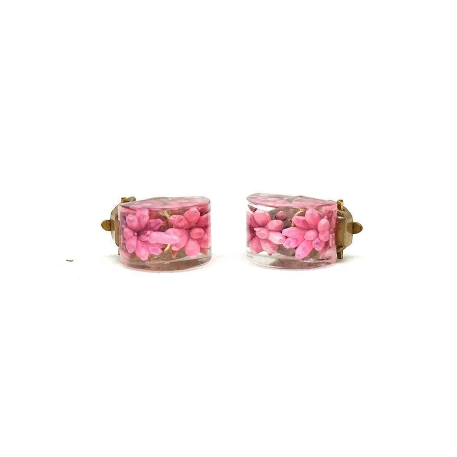 Vintage 1950's Lucite Pink Flower Clip Earrings - Mayveda Jewelry
