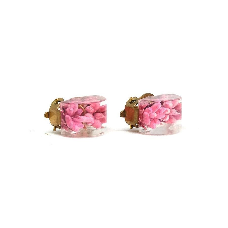 Vintage 1950's Lucite Pink Flower Clip Earrings