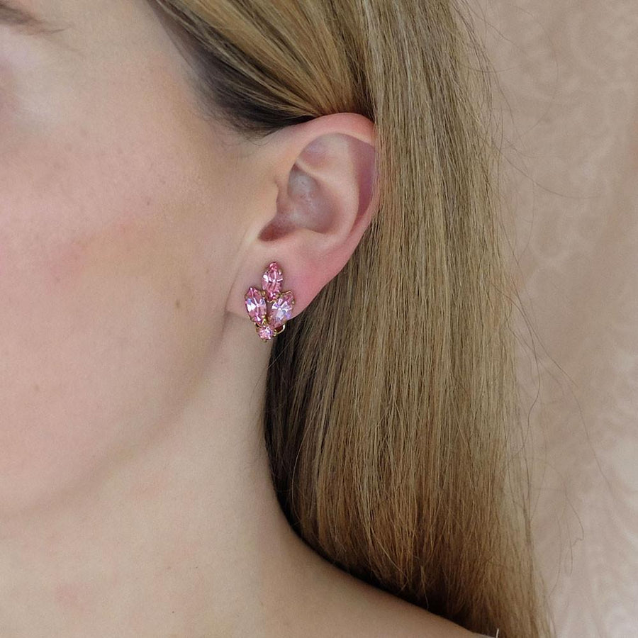 Vintage 1950's Pink Diamante Clip Earrings