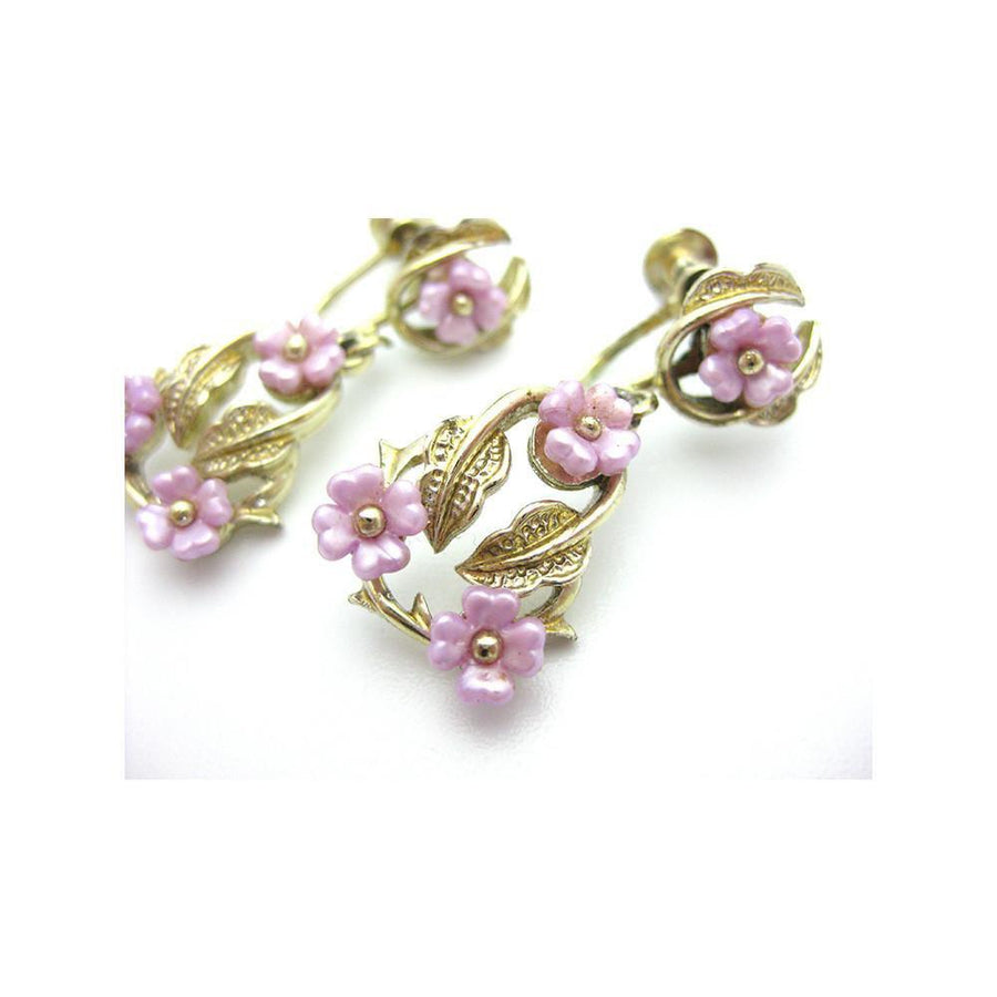 Vintage 1950's Purple Flower Screw Earrings