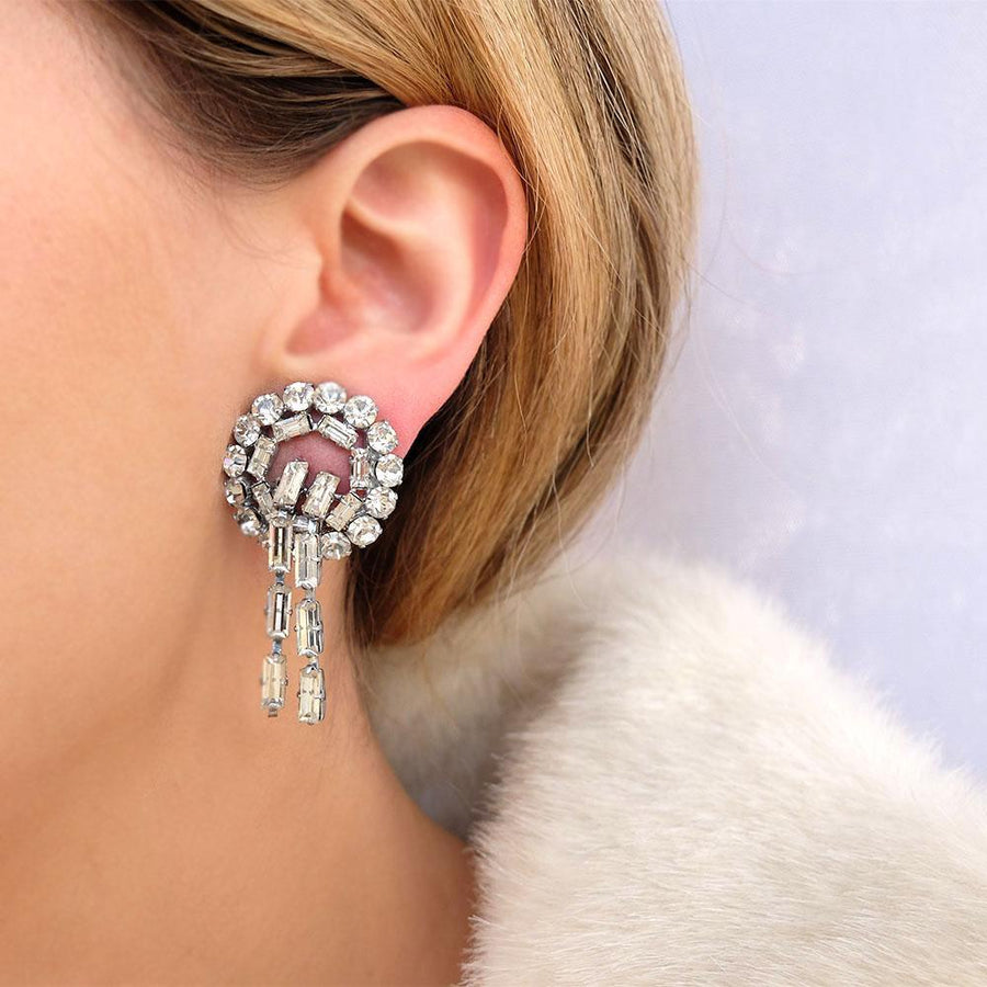 Vintage 1950's Round Diamante Chandelier Earrings