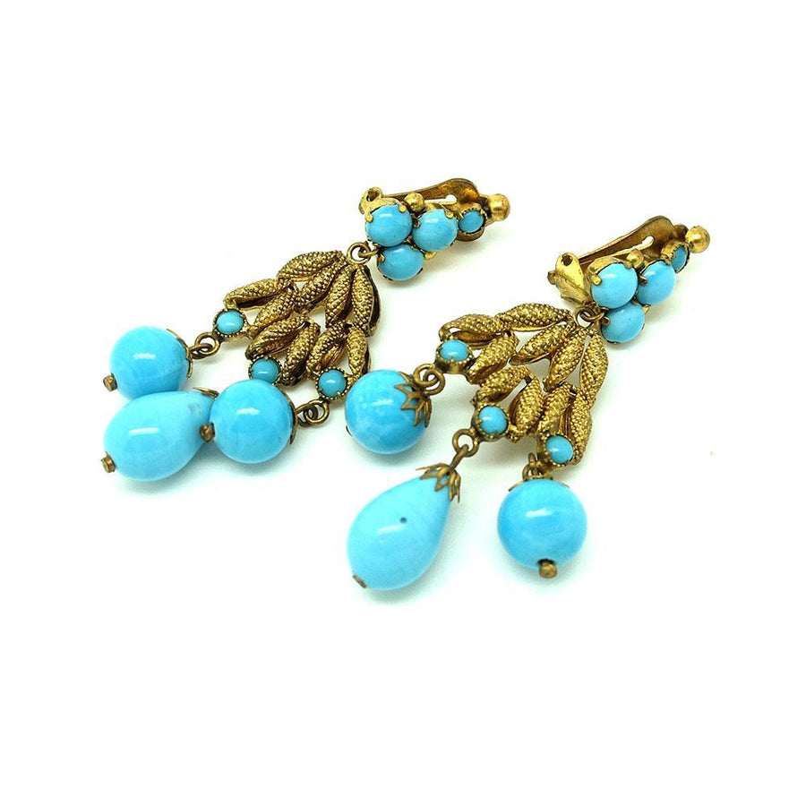 Vintage 1950s Austrian Turquoise Glass Chandelier Earrings