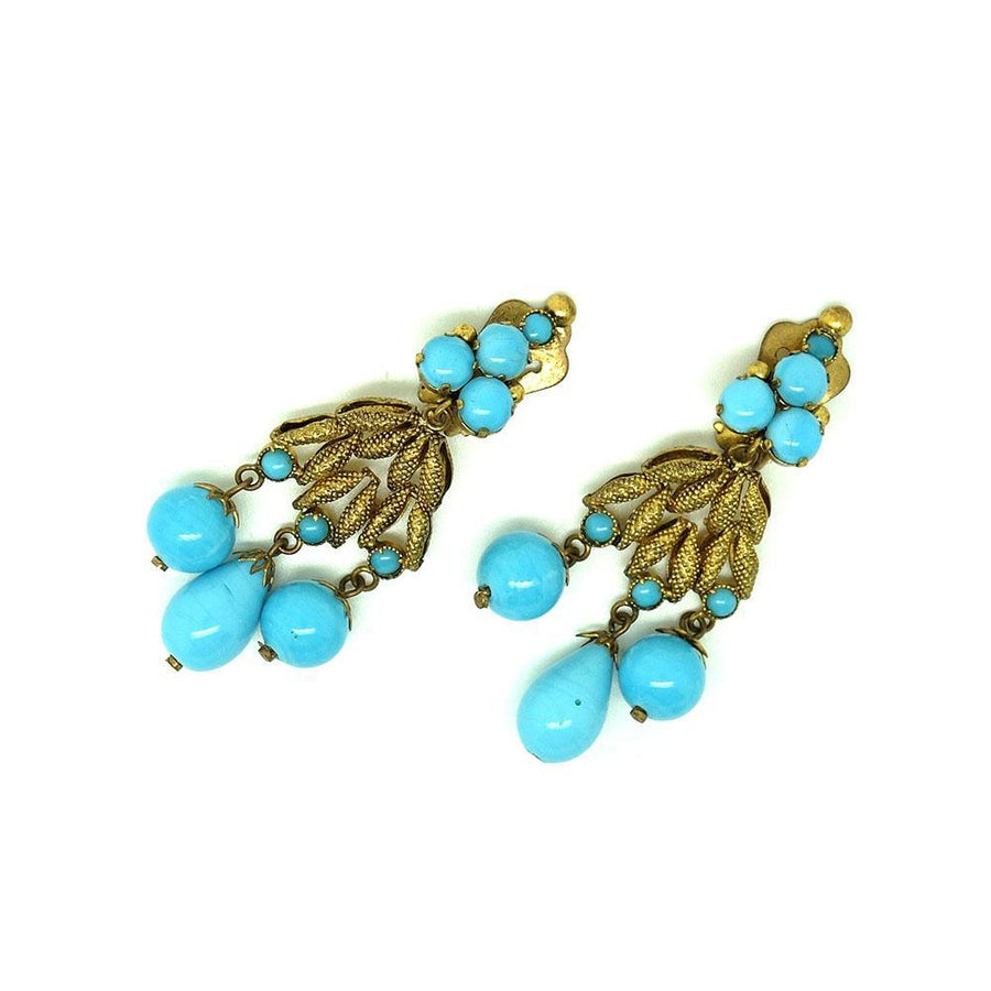 Vintage 1950s Austrian Turquoise Glass Chandelier Earrings