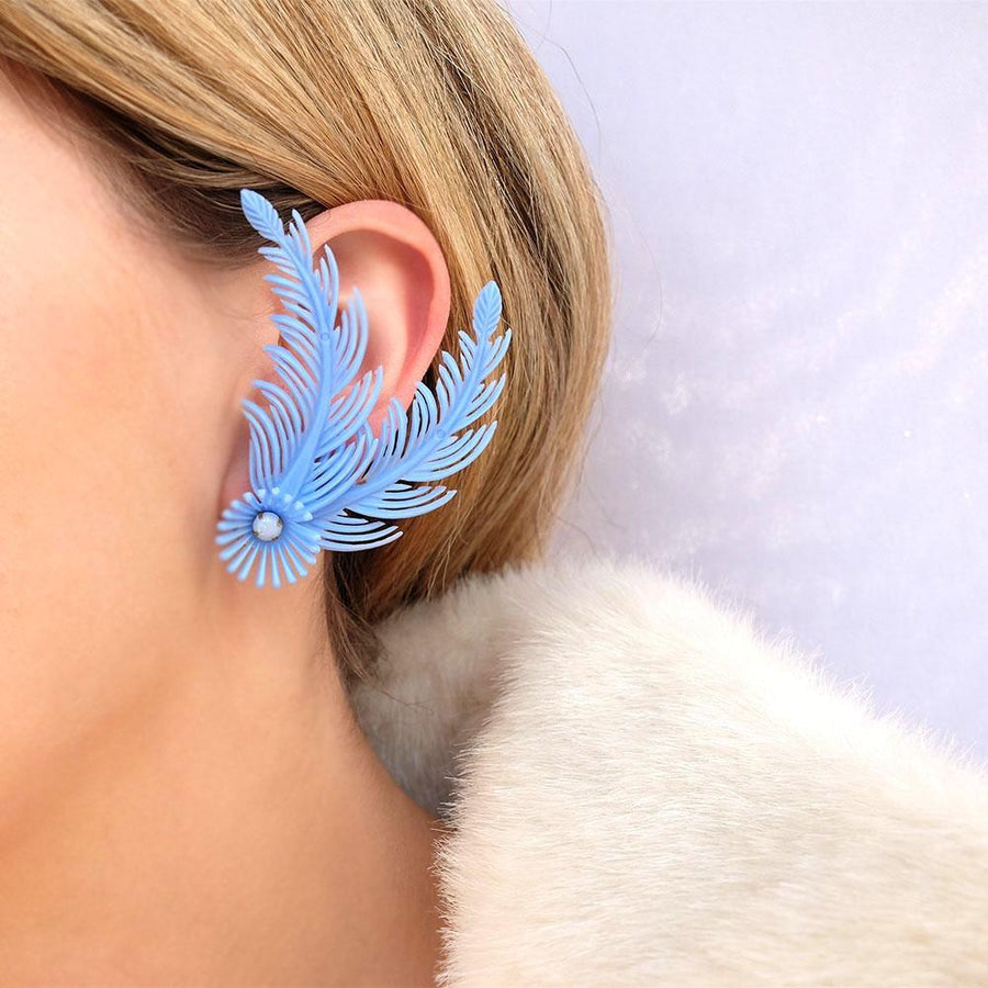 Vintage 1950s Blue Spray Flower Earrings