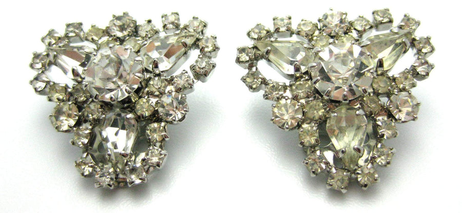 Vintage 1950s Diamante Cluster Clip Earrings