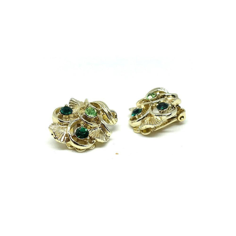 Vintage 1950s Diamante Green Fan Earrings