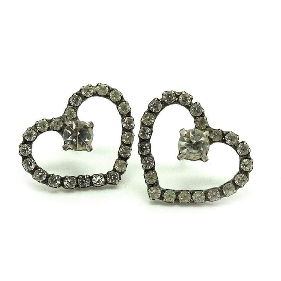 1950s Earrings Vintage 1950s Diamante Heart Earrings