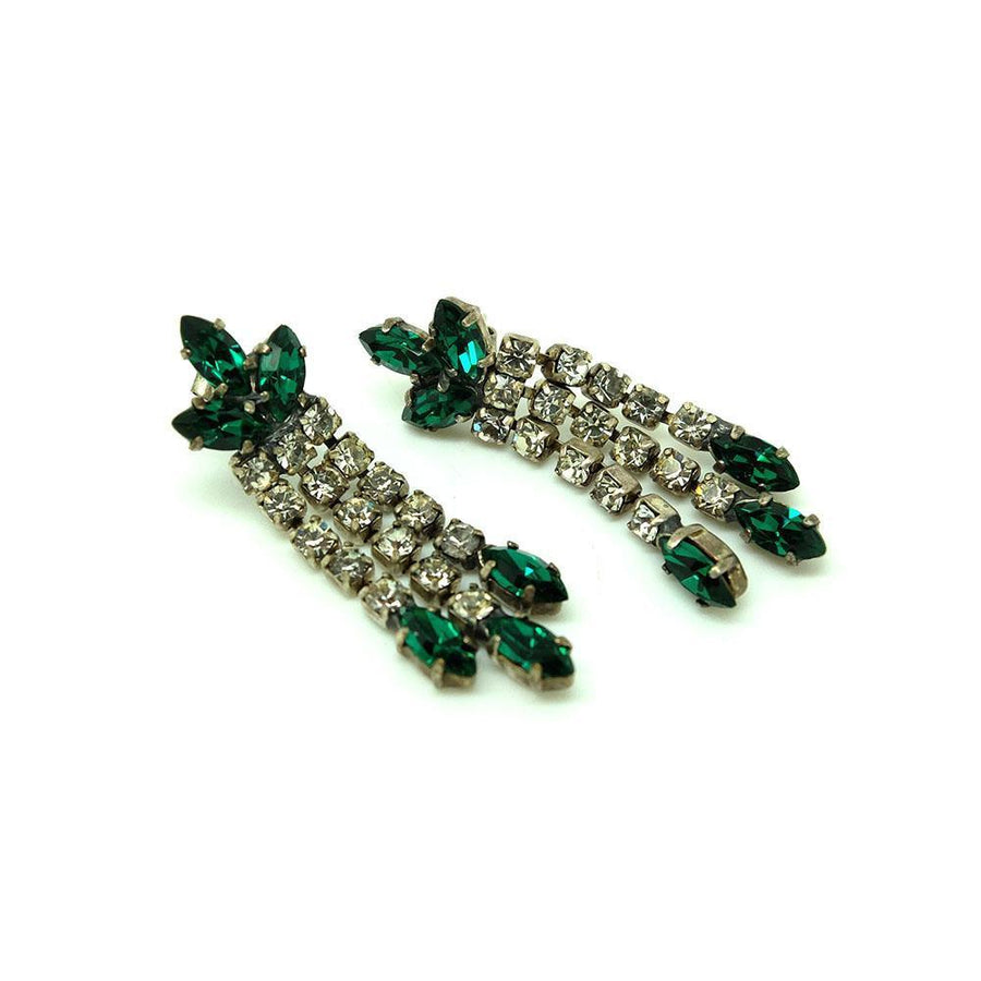 Vintage 1950s Emerald Diamante Pieced Earrings
