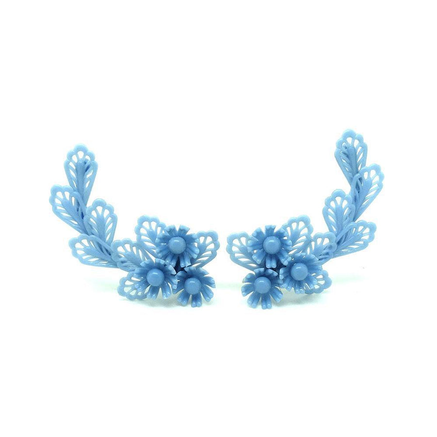 Vintage 1950s Floral Blue Crawler Clip Earrings
