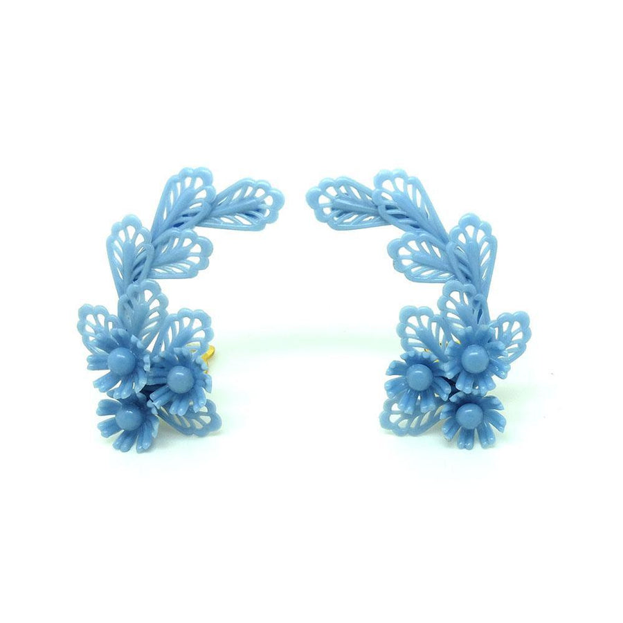Vintage 1950s Floral Blue Crawler Clip Earrings