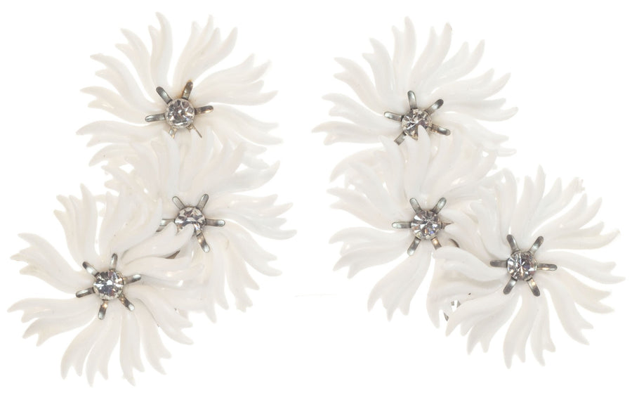 Vintage 1950s Flower Diamante Earrings