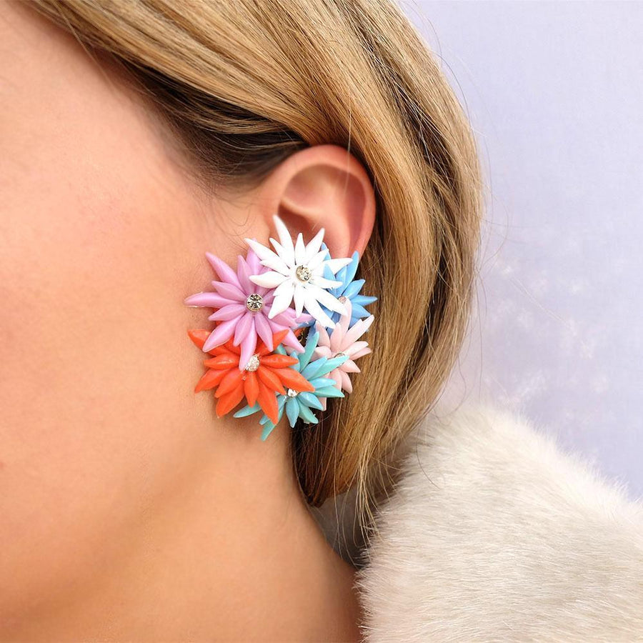 Vintage 1950s Multicloured Flower Earrings