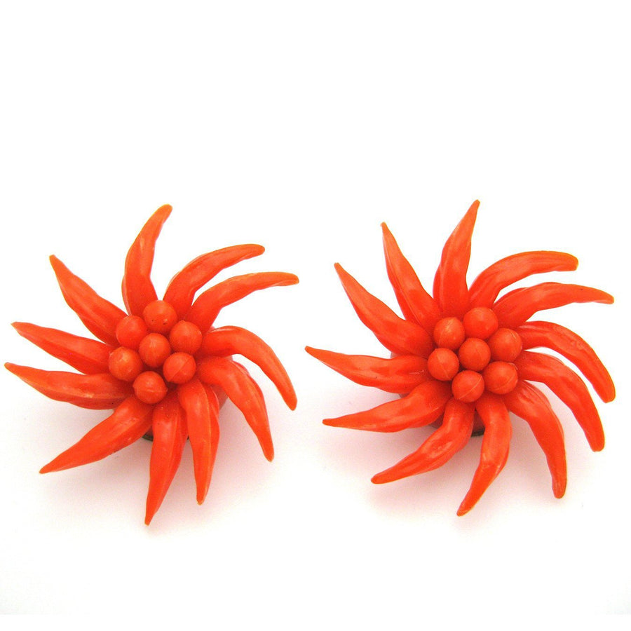 Vintage 1950s Orange Flower Clip Earrings