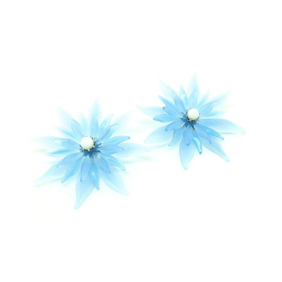 Vintage 1950s Pale Blue Flower Earrings