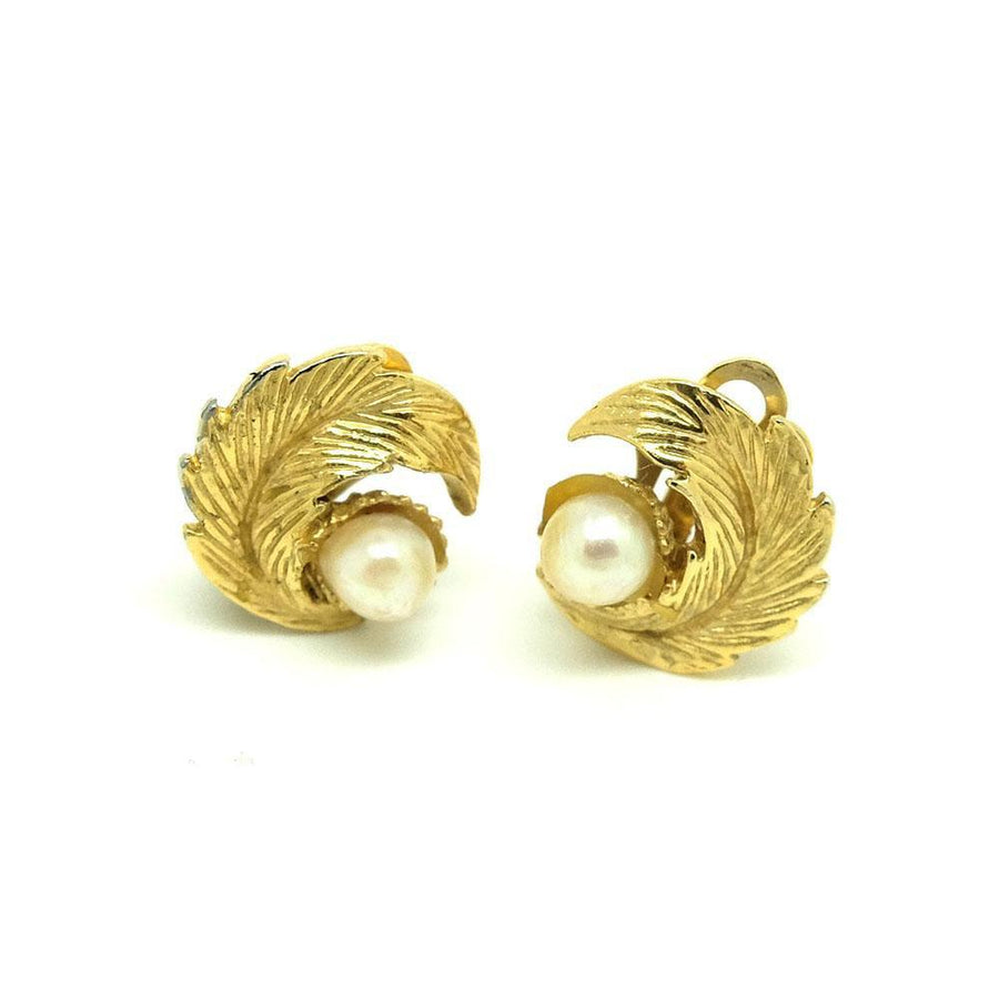 Vintage 1950s Pearl 18ct Gold Plated Clip Earrings