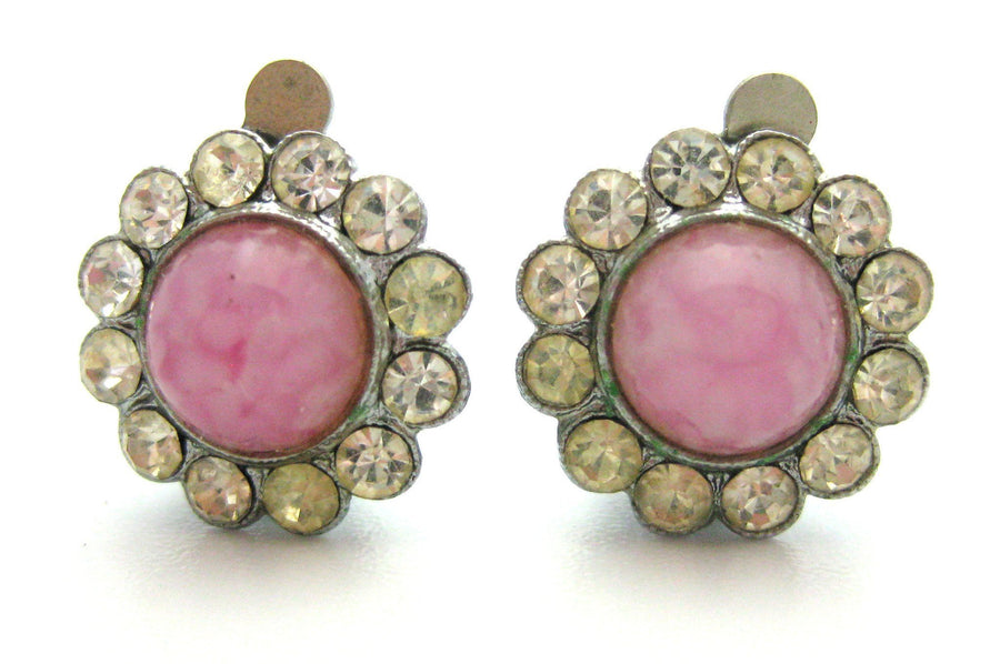 Vintage 1950s Pink Diamante Earrings