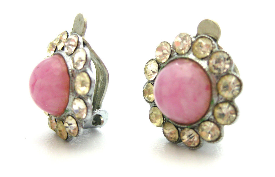 Vintage 1950s Pink Diamante Earrings