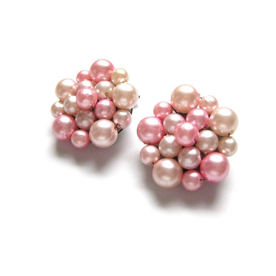 Vintage 1950s Pink Pearl Cluster Earrings