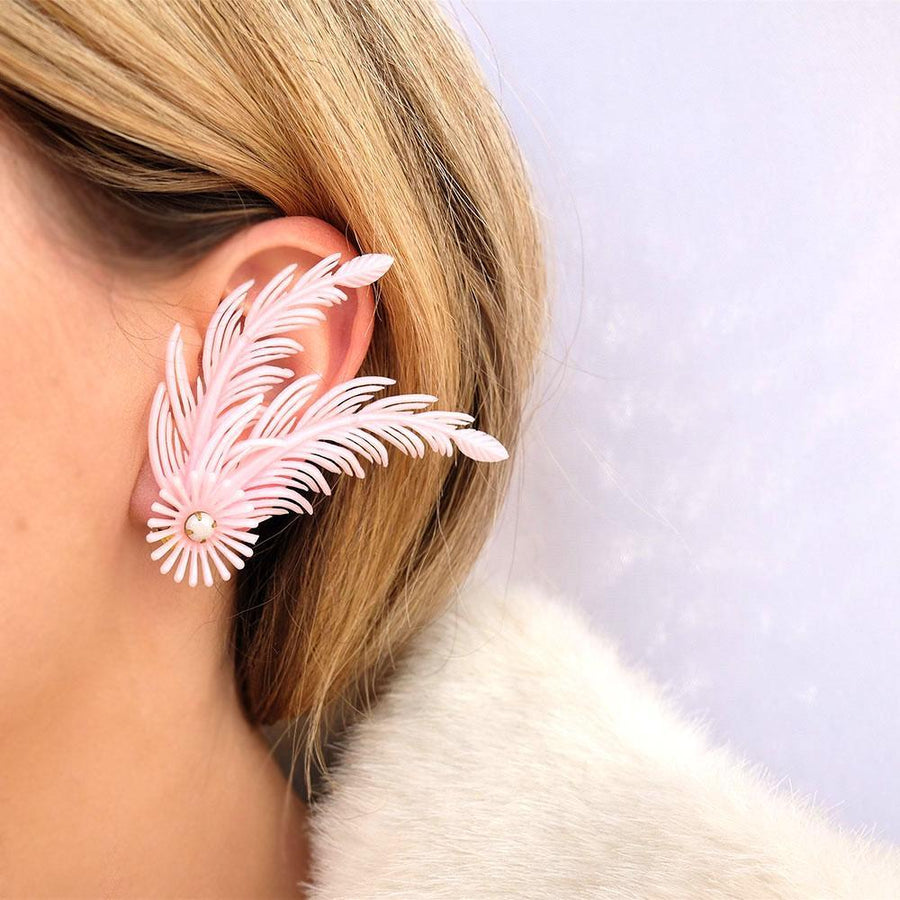 Vintage 1950s Pink Spray Flower Earrings